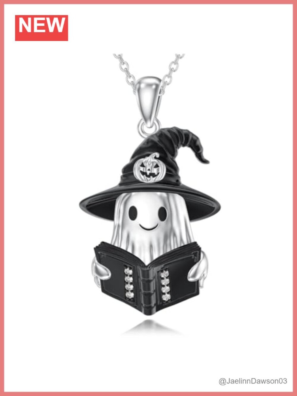 925 Sterling Silver Ghost Pendant Necklace Lab Diamond 18in Cable Chain